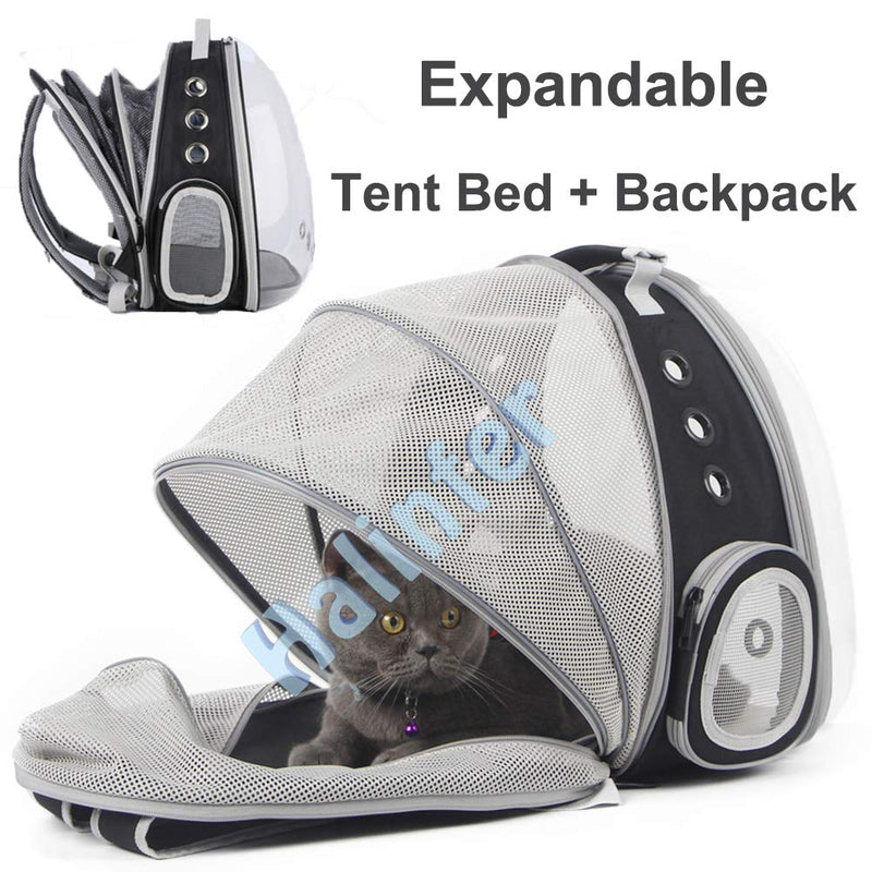 halinfer Back Expandable Cat Backpack, Space Capsule Transparent Pet Carrier for Small Dog, Pet Carrying Hiking Traveling Backpack Black - PawsPlanet Australia