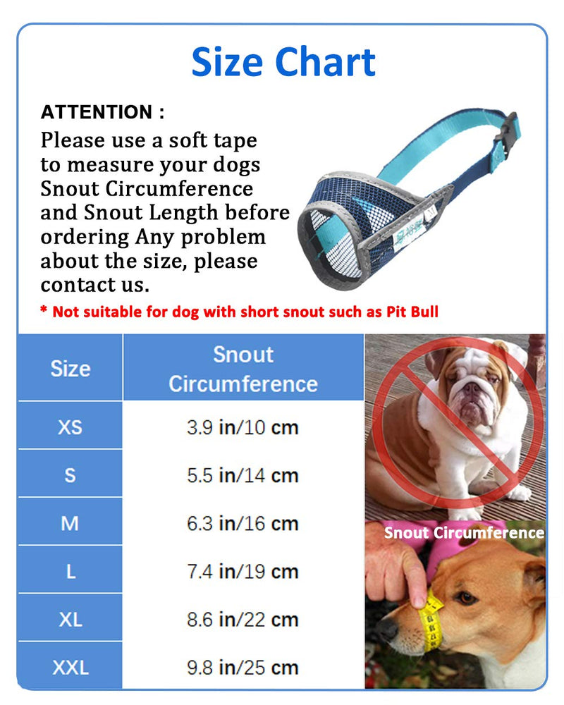 [Australia] - Grneric Dog Muzzle, Breathable Nylon Mesh Mouth Cover, Best for Preventing Barking Biting and Unwanted Chewing, Safety Walking for Small Medium Large Dogs XS Blue/Grey 