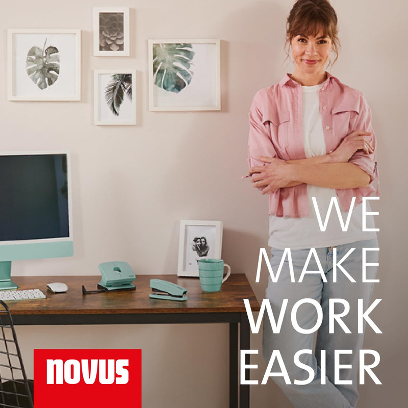 Novus ColorID desk set in mellow mint, stapler B2 stapling capacity 25 sheets & hole punch B220 punching capacity 20 sheets - PawsPlanet Australia