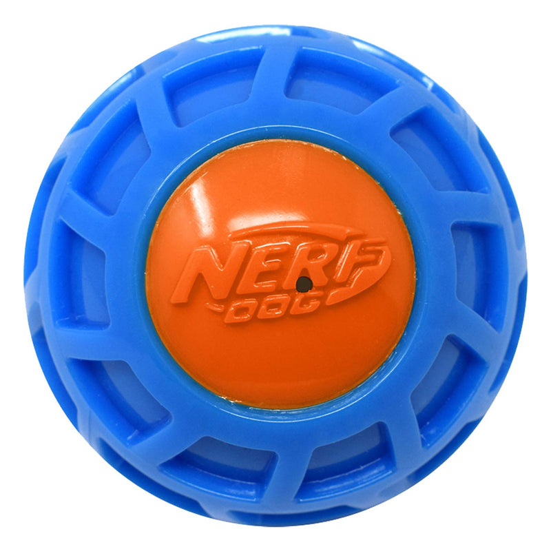 [Australia] - Nerf Dog TPR EXO Squeak Ball Dog Toy, Lightweight, Durable and Water Resistant, Single Unit, Blue/Orange 2.5 inches 