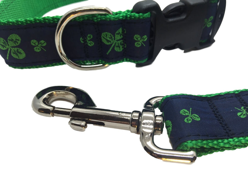 [Australia] - Preston Shamrock Dog Collar and Leash Set Navy/Green Ribbon and Nylon Webbing Large 