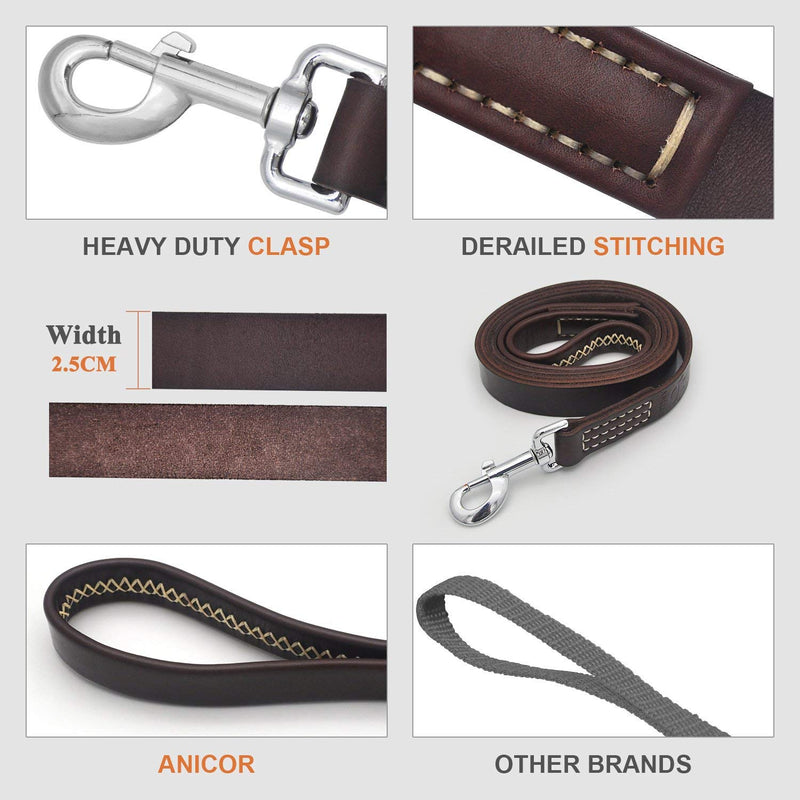 [Australia] - ANICOR Leather Dog Leash Wrapped Handle Italy Cowhide(Never Fading) Heavy Duty Padded Lead for Medium, Large Dogs Training and Walking ①Brown 6 feet 