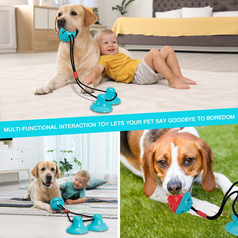 Cebese Double Suction Cup Dog Toys, Interactive Pet Rope Ball Toys Treat Food Dispensing Puzzle Distributing Chew Training Tug Pull Teething Toys for Large Medium Breed Dogs Puppies Indoor Outdoor - PawsPlanet Australia