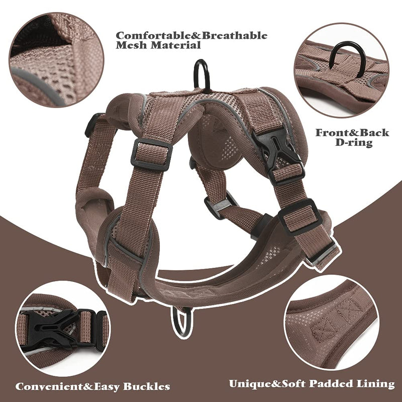 Sheripet Dog Cat Harness,Ajustable No Pull Dog Harness for Small Medium Dogs,Reflective Dog Vest Harness with Leash- No Pull Training, Size Adjustable and Non Choke S Coffee - PawsPlanet Australia