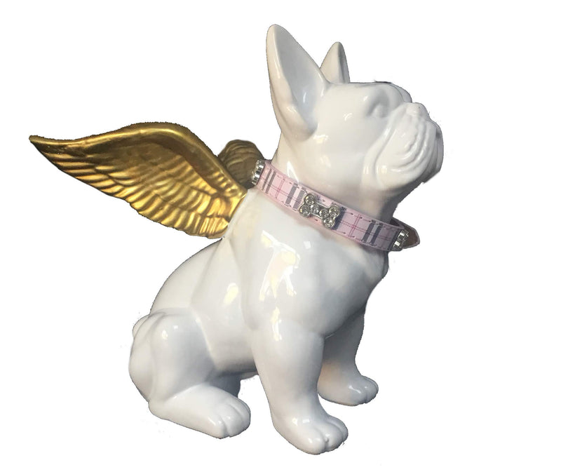 [Australia] - Lushpetz Tartan Plaid Dog Collar with Rhinestone Bones Available in Small, Medium & Large Sizes Pink Blue and Beige 