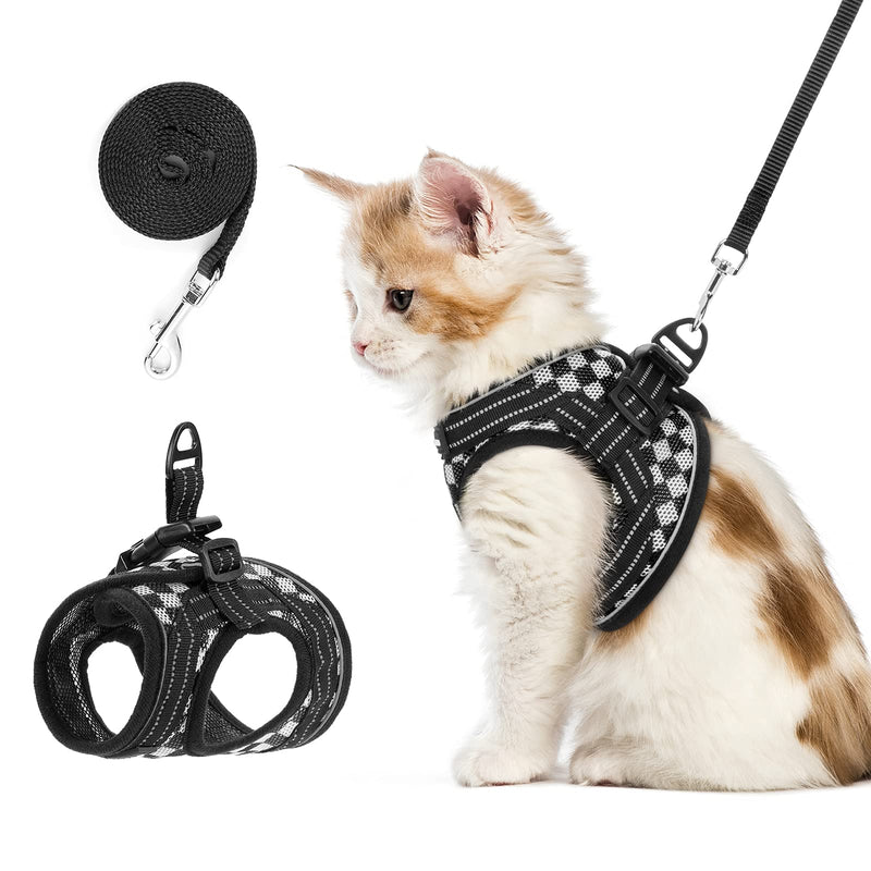 rabbitgoo Cat Harness and Leash, Escape Proof Cat Walking Harness, Adjustable Soft Mesh Kitty Vest Harness for Cats, Easy Control Breathable Outdoor Harness with Reflective Strip, Plaid Small Black Plaid - PawsPlanet Australia