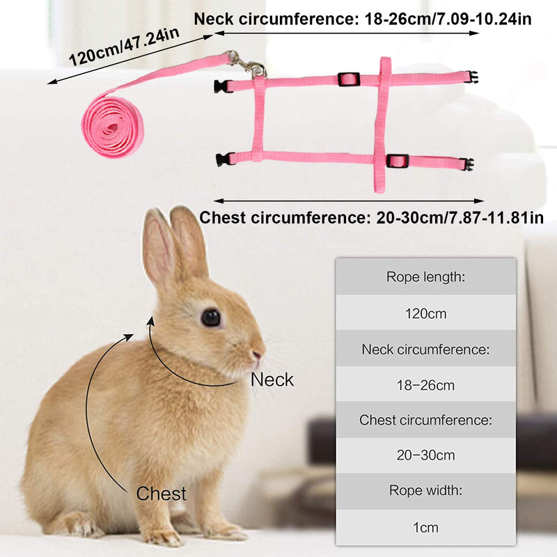 2 Pcs Rabbit Leash Rabbit Collar Rabbit Harness with Leash Adjustable Pet Harness Harness for Small Pets Pink Blue - PawsPlanet Australia