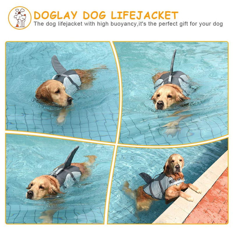 Doglay Dog Shark Life Jacket, Ripstop Dog Life Vest for Swimming Adjustable Pet Life Preserver with Rescue Handle for Small, Medium, Large Dogs X-Small Grey - PawsPlanet Australia