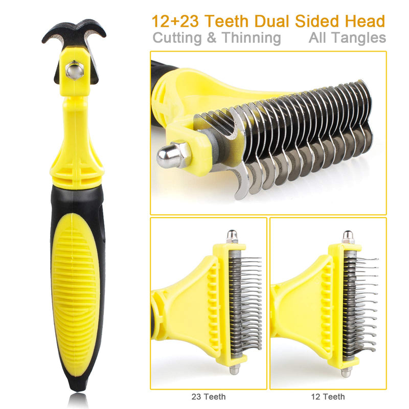 morpilot Dog Comb, Dog Dematting Comb Tool - 23+12 Double Sided Teeth Blade Dog Undercoat Rake Comb, Dog Combs for Grooming, Pet Dog Grooming Comb Brush- Removes Easy Knots, Mats and Tangled Hair - PawsPlanet Australia