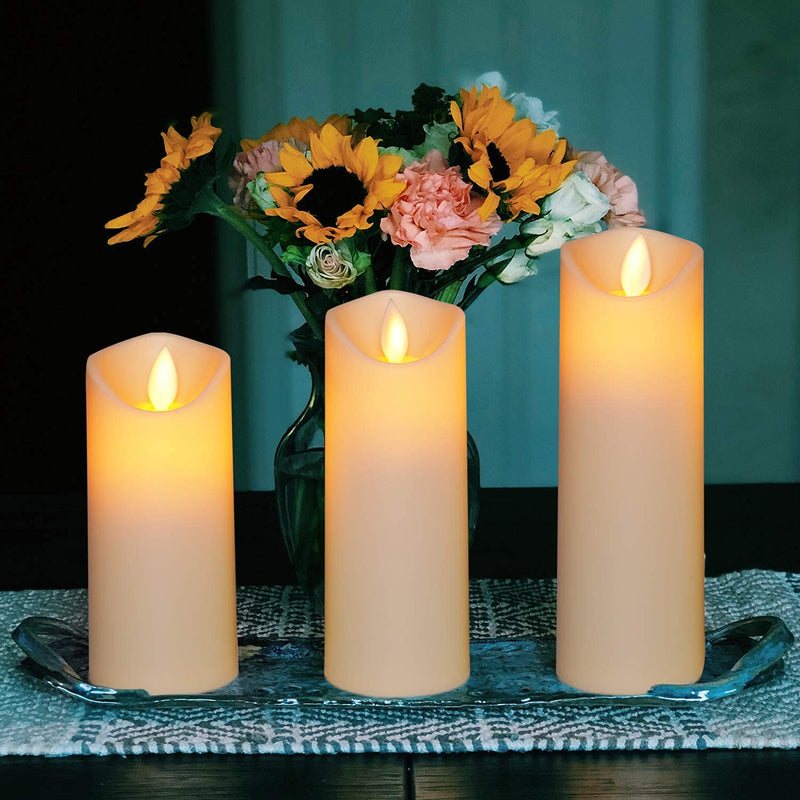 Homemory Flickering Flameless Candles, Moving Flame, Battery Operated LED Pillar Candles with Timer and Remote, Made of Wax-Like Frosted Plastic, Won't Melt, Ivory, Set of 8 - PawsPlanet Australia