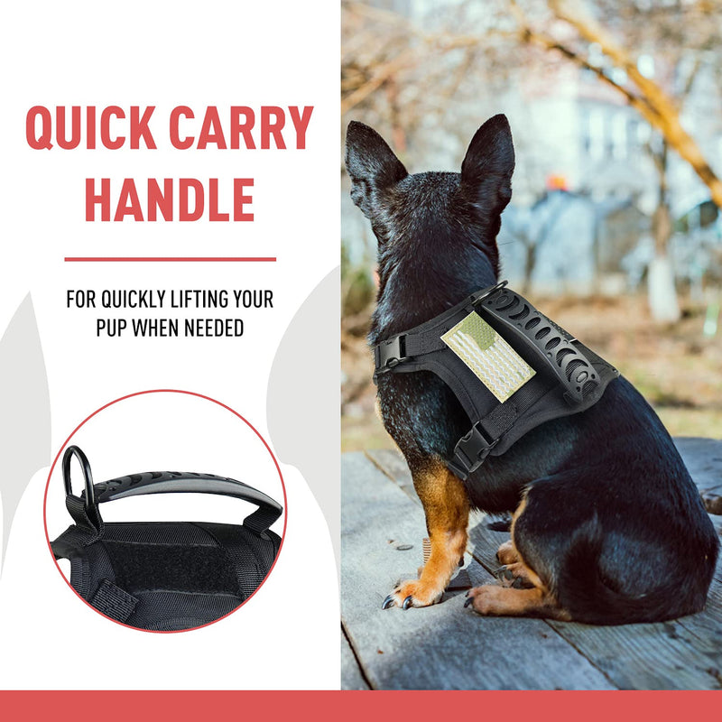 XS Dog Harness, Tactical Puppy Vest with Handle k9 Military Adjustable Pet Vest Harness for Outdoor Training X-Small Black - PawsPlanet Australia