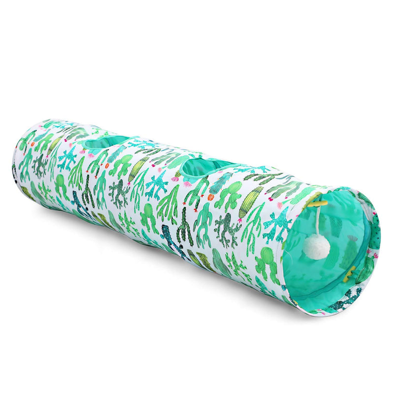 LUCKITTY Large Cat Toys Collapsible Tunnel Tube with Plush Ball, for Small Pets Bunny Rabbits, Kittens, Ferrets,Puppy and Dogs (Cactus) - PawsPlanet Australia