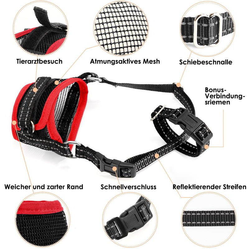 Eyein Muzzle for Medium Dogs, Adjustable Dog Muzzle with Breathable Air Mesh, Reflective Muzzle with Connecting Strap, Prevents Biting, Barking and Chewing, Red, M - PawsPlanet Australia