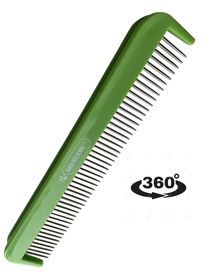 [Australia] - Pixikko Pet Grooming Comb with 360 Degree Rotating Pins for Cats, Dogs, and Other Small Animals Daily Grooming, Remove mat and tangles. 7-in, Green. 