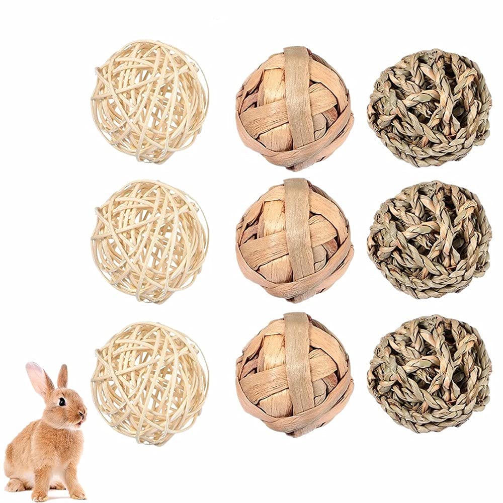 Voarge Pack of 9 Chew Balls, Small Animals Chew Toys, Grass Toys for Rabbits, Guinea Pigs, Chinchilla Rabbits, Treats Braided Straw Toys for Small Animals (9 Pieces) - PawsPlanet Australia
