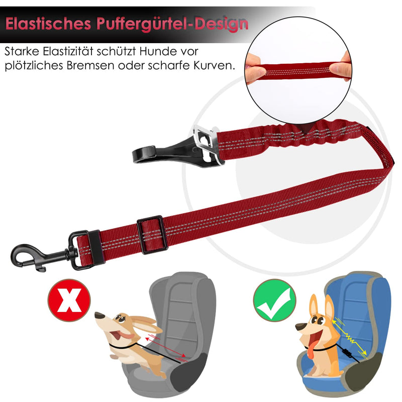 Eyein dog seat belt, 3 in 1 seat belt dog car with reflective elastic nylon bungee, dog seat belt for all dog breeds and car seats trunk, 90 cm (red) 90 cm (62-90 cm) red - PawsPlanet Australia