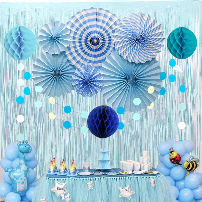 Under The Sea Theme Blue Party Decorations Kit, Hanging Decor Paper Fans Poms Flowers Garlands String Circle Dot Party Supplies for Christmas Birthday Graduation Wedding Kids Room - PawsPlanet Australia