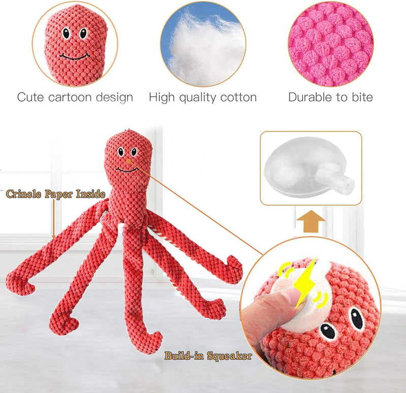 Dog Squeaky Toy Dog Soft Toy Plush Dog Toy, Octopus Tough Dog Toys with Crinkle Paper for Small Medium and Large Dog Playing (3PCS) - PawsPlanet Australia