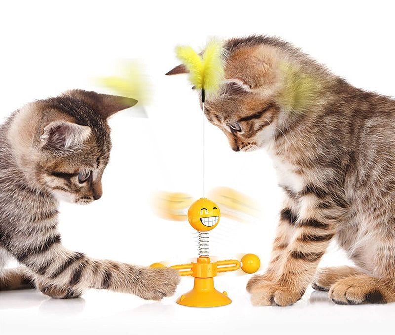 YINOR Rotating Windmill Interactive Cat Toy,with Cat Toys Wand & Suction Cup,Interactive Feather Cat Toys for Kitten,Playing Indoor & Outdoor. Orange - PawsPlanet Australia