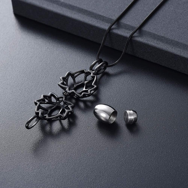 Cremation Jewelry Urn Pendant Necklace with Hollow Urn Cremation Jewelry for Ashes Lotus Flower Shape Black-lotus - PawsPlanet Australia