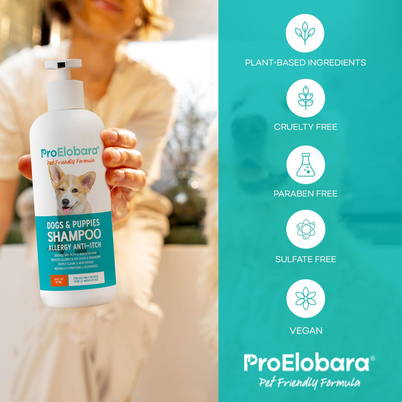 ProElobara Dog Shampoo Allergy Itch: Effective Deodorizing Dog Shampoo for Smelly Dogs Anti Itch Shampoo - Soothes Dry Itchy Irritated Skin Reduces Hot Spots Helps Shedding 16.9fl.oz/500ml - PawsPlanet Australia