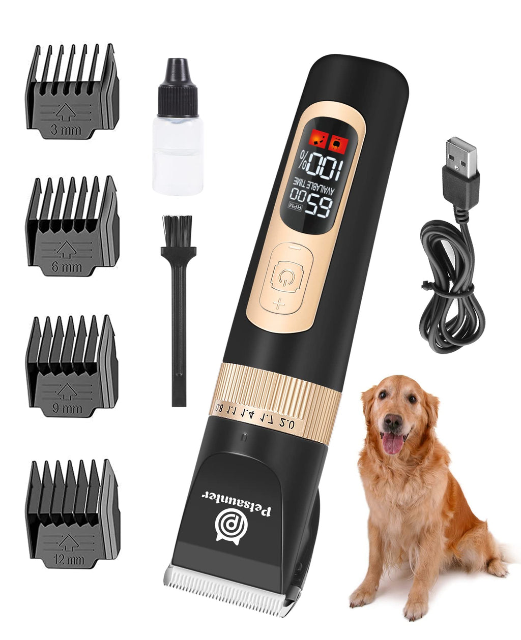 Petsaunter C95Pro Cordless Rechargeable Dog Hair Clipper,Quiet 4-Speed Electric Pet Hair Shaver,Low Noise Professional Grooming Clipper Tools for Small & Large Dogs Cats Pets with Thick & Heavy Coats - PawsPlanet Australia