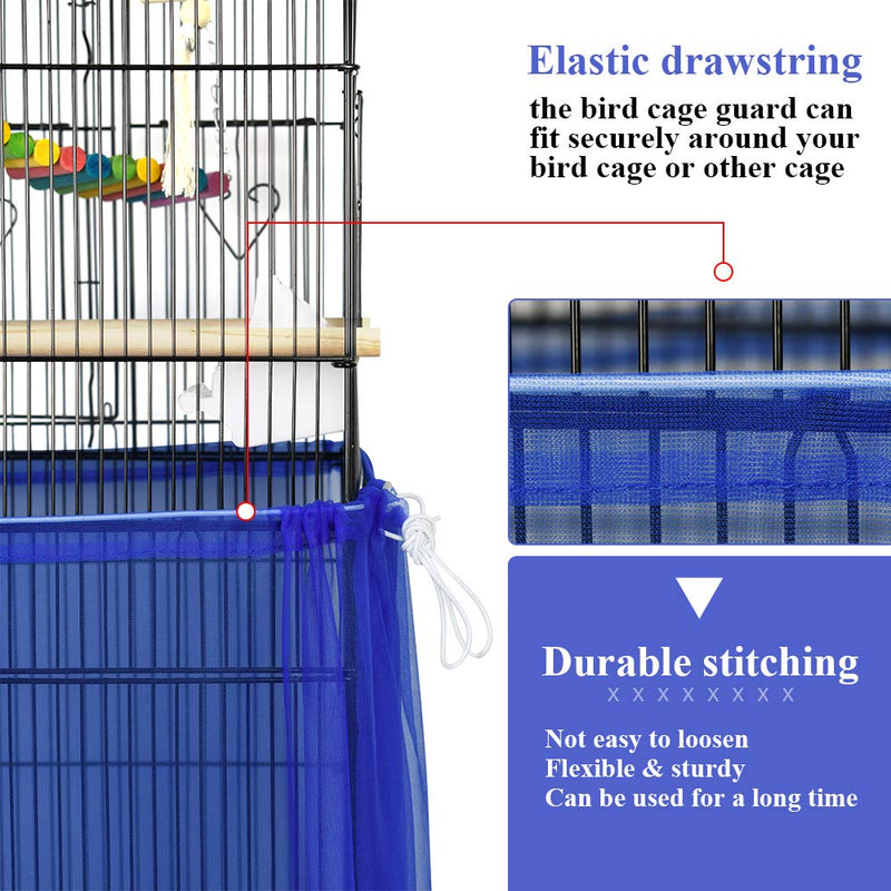 ASOCEA Extra Large Bird Cage Seed Catcher Seeds Guard Skirt Birdcage Nylon Mesh Netting Parrot Parakeet Round Square Cage - Blue (Not Include Birdcage) - PawsPlanet Australia