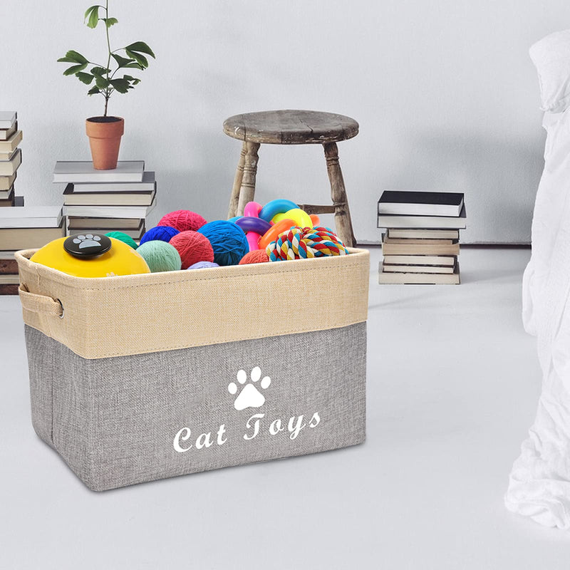 Geyecete Linen Storage Basket Bin Chest Organizer - Perfect for Organizing CAT Toys Storage,PET Shirts,CAT Coats, CAT Toys, CAT Clothing, CAT Dresses, Gift Baskets -Cat-Grey/Beige Grey/Beige - PawsPlanet Australia