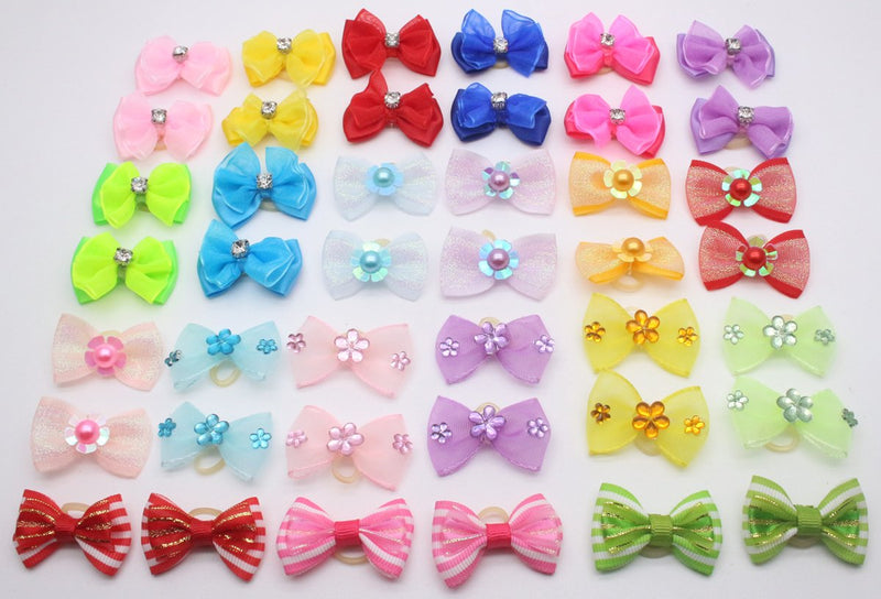 YOY 40pcs / 20 Pairs Adorable Grosgrain Ribbon Pet Dog Hair Bows with Rubber Bands - Puppy Topknot Cat Kitty Doggy Grooming Hair Accessories Bow Knots Headdress Flowers Set for Groomer 40 pcs 1.5" Graceful Bows - PawsPlanet Australia