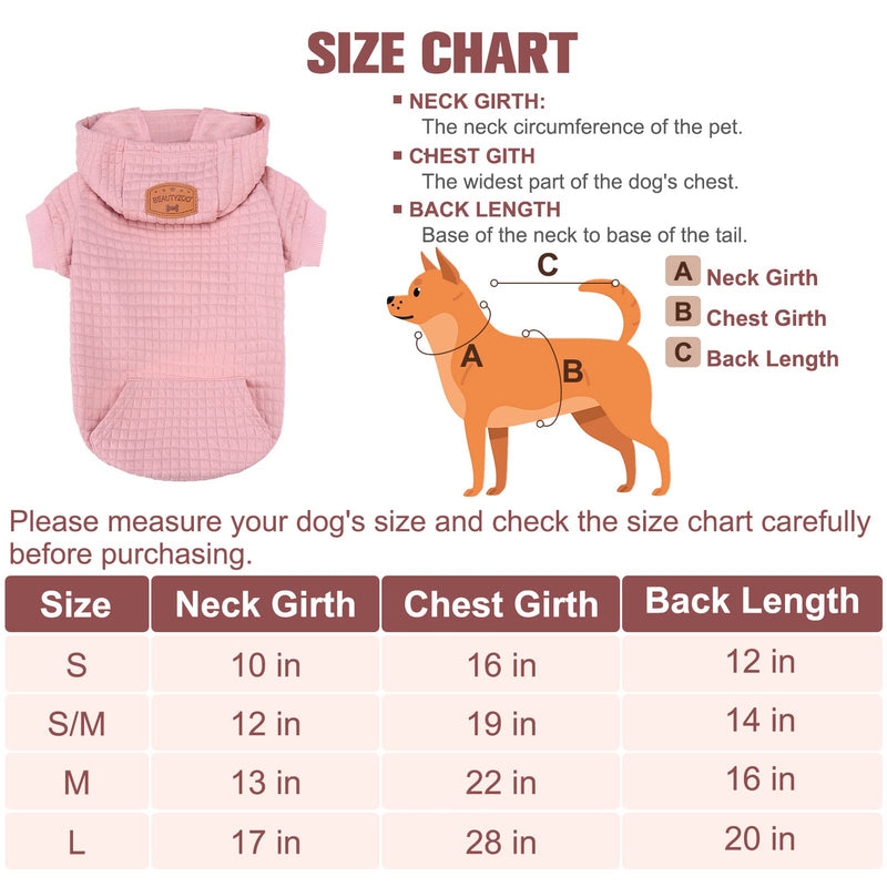 BEAUTYZOO Small Dog Hoodie Sweater with Pockets, Dog Clothes for Small Medium Dogs Boy Girl, Waffle-like Laminated Cotton Pet Coats with Hat and Leash Hole, All Weather Coat for Puppy Doggie Chihuahua Small/Medium(Back Length 14") Grey - PawsPlanet Australia