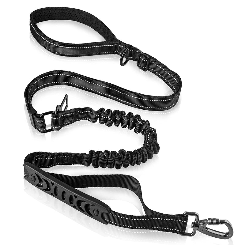 4.26FT to 5.57FT Strong Dog Leash, LENAUQ Anti Pull Shock Absorbing Bungee Dog Lead with 2 Padded Handle Car Seat Belt Buckle Reflective Strips, Adjustable Dog Leash Black - PawsPlanet Australia