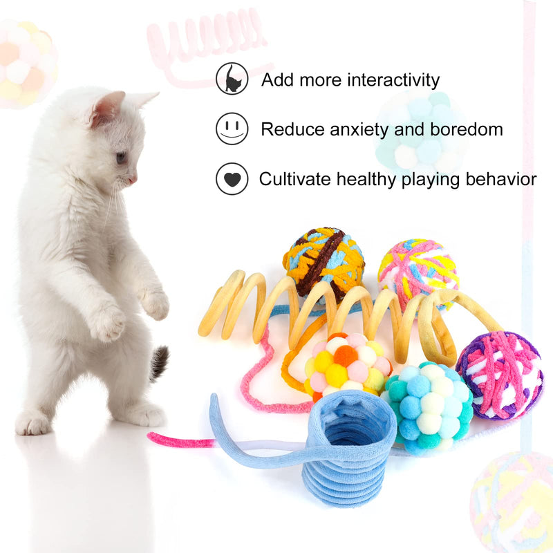 Tiibot 8 Packs Cat Toys Set Include Woolen Yarn Cat Ball with Built-in Bell Cat Spring Toys Cat Toy Balls for Small Animals Kittens Interactive Chasing Chewing Toys Puppies Thank You Gift Birthday - PawsPlanet Australia