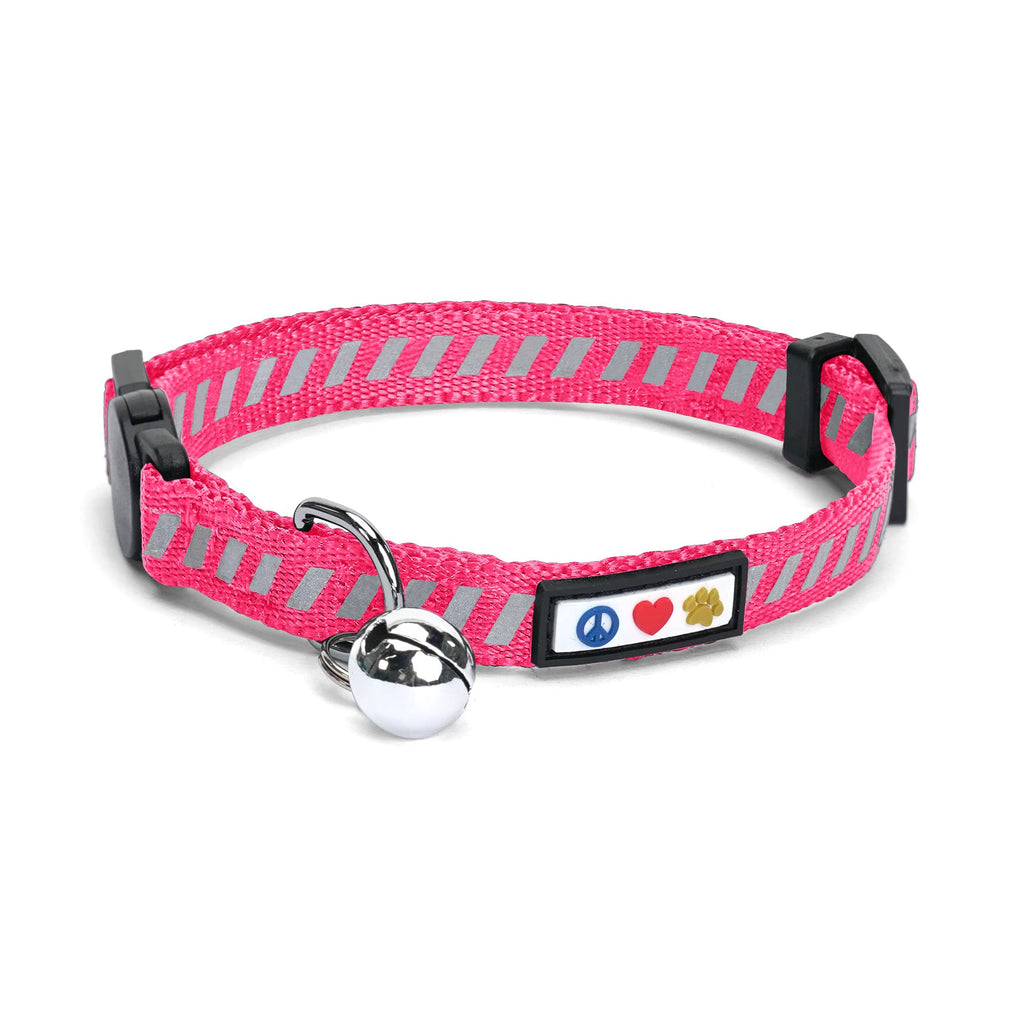 Pawtitas Reflective Cat Collar for Road Traffic with Safety Buckle and Removable Bell Cat Collar Kitten Collar Pink Cat Collar Reflective Traffic 🚦Pink - PawsPlanet Australia