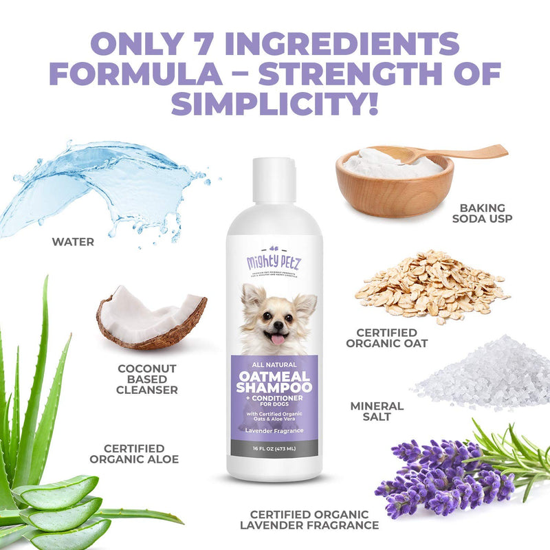 [Australia] - 2-in-1 Oatmeal Dog Shampoo and Conditioner – All Natural Relief for Itchy, Dry, Sensitive Skin with Soothing Aloe Vera + Baking Soda + pH balanced. Get Smelly Dogs Coat Fresh and Moisturized, 16 oz 