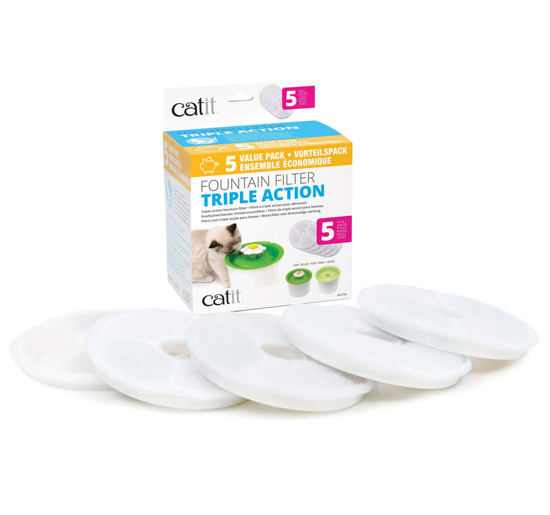 Genuine Catit Fountain Filters for 3 Litre Flower Fountain, Fresh and Clear Fountains Only, Pack of 5 & Flower Placemat, Medium, Green - PawsPlanet Australia