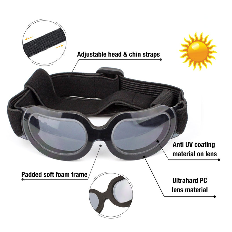 Namsan Dog Sunglasses Pet Goggles UV Protection Waterproof Windproof Sunglasses with adjustable straps for Doggy Puppy Cats - Black - PawsPlanet Australia