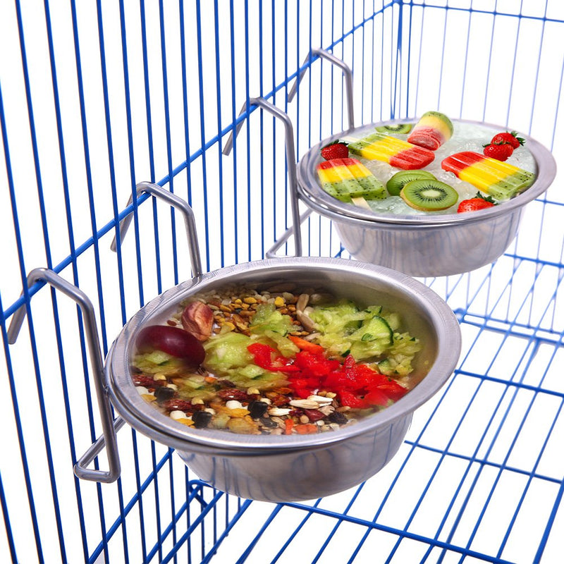 [Australia] - QBLEEV Birdcage Bird Feeder Birds Bowls for Cage Parakeet Food Dish Parrot Feeders Water Bowls Stainless Steel Dishes Coop Cups with Wire Hook for Small Animals Finches Lovebirds[2 Pack] 