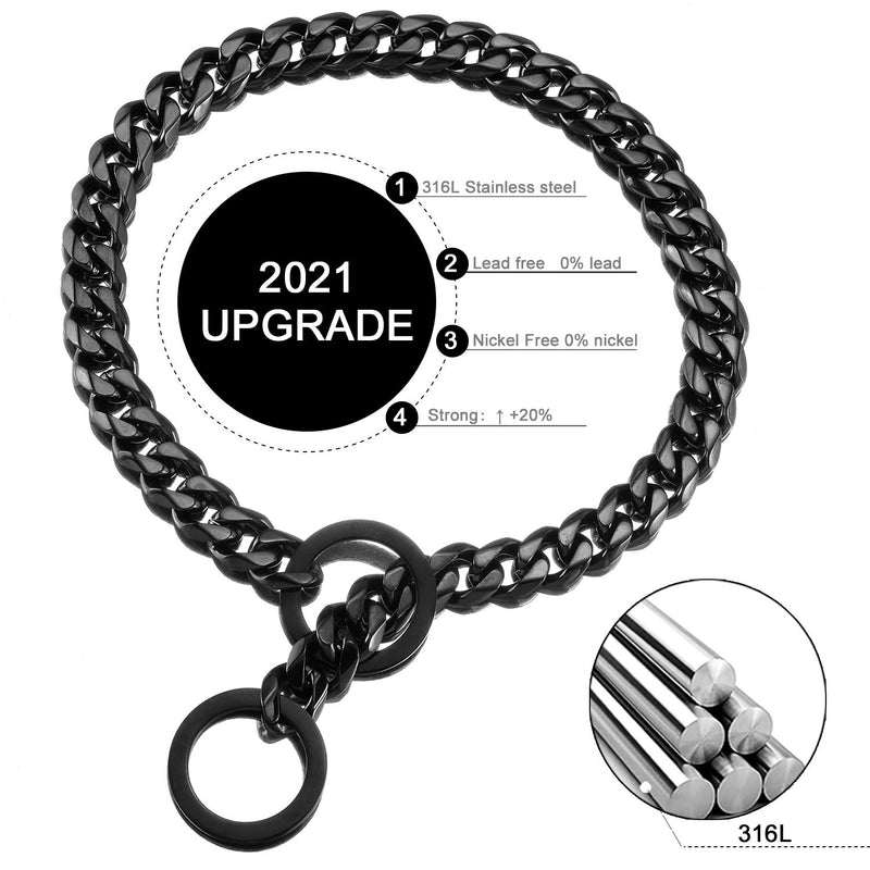 GZMZC Dog Chain Collar High Black Color Polished Stainless Steel Cuban Link Strong Heavy Duty Chew Proof Walking Training Chain Leash Collar for Small Medium Big Dogs 12mm width 12" recommend dog's neck:8" - PawsPlanet Australia