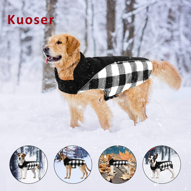 Kuoser Reversible Dog Cold Weather Coat, Reflective Waterproof Winter Pet Jacket, British Style Plaid Dog Coat Warm Cotton Lined Vest Windproof Outdoor Apparel for Small Medium and Large Dogs X-Small (Pack of 1) Black - PawsPlanet Australia
