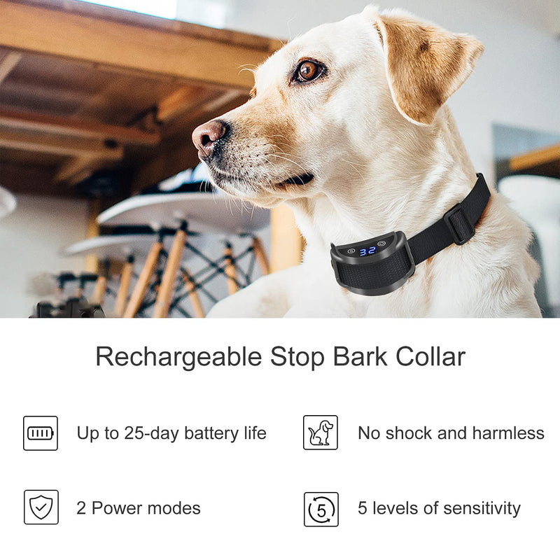 Rechargeable Dog Bark Control Collar: Anti Bark Collar with Beep Vibration, No Bark Collar for Small Medium Large Dogs, Humane Dog Training Device with 5 Adjustable Sensitivity Beep Vibration Shock - PawsPlanet Australia