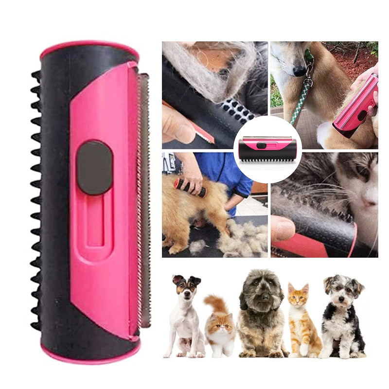 3-in-1 Undercoat and Depilatory Brush, Reusable Pet Hair Remover Roller Deshedding Tool for Dogs, Cats and other Pet (Pink) Red - PawsPlanet Australia