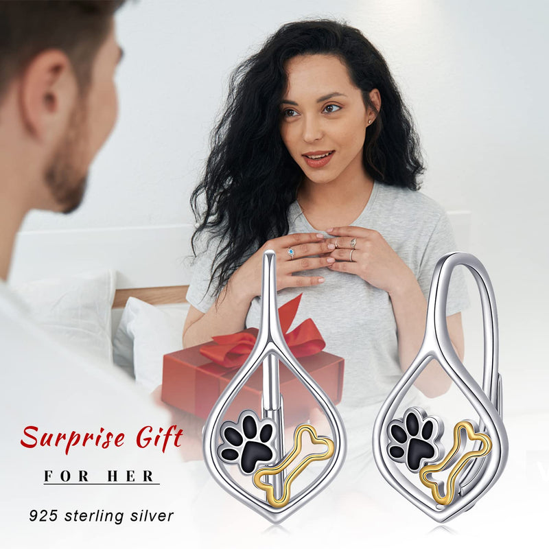 Dog Paw Print Earrings for Women 925 Sterling Silver Dog Bone Earrings Animal Dog Pet Drop Dangle Leverback Earrings Cat Dog Paw Print Jewelry for Women Girls - PawsPlanet Australia