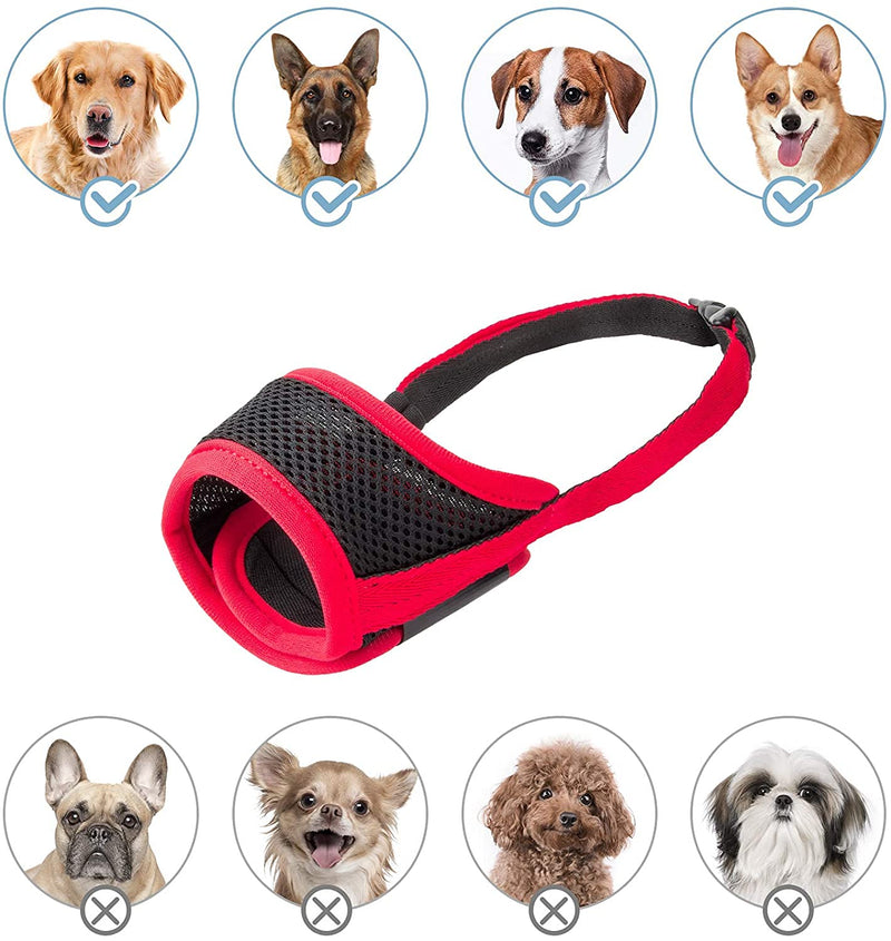 IREENUO Dog Muzzle to Prevent Biting Barking and Chewing with Adjustable Loop Breathable Mesh Soft Fabric XS Red - PawsPlanet Australia