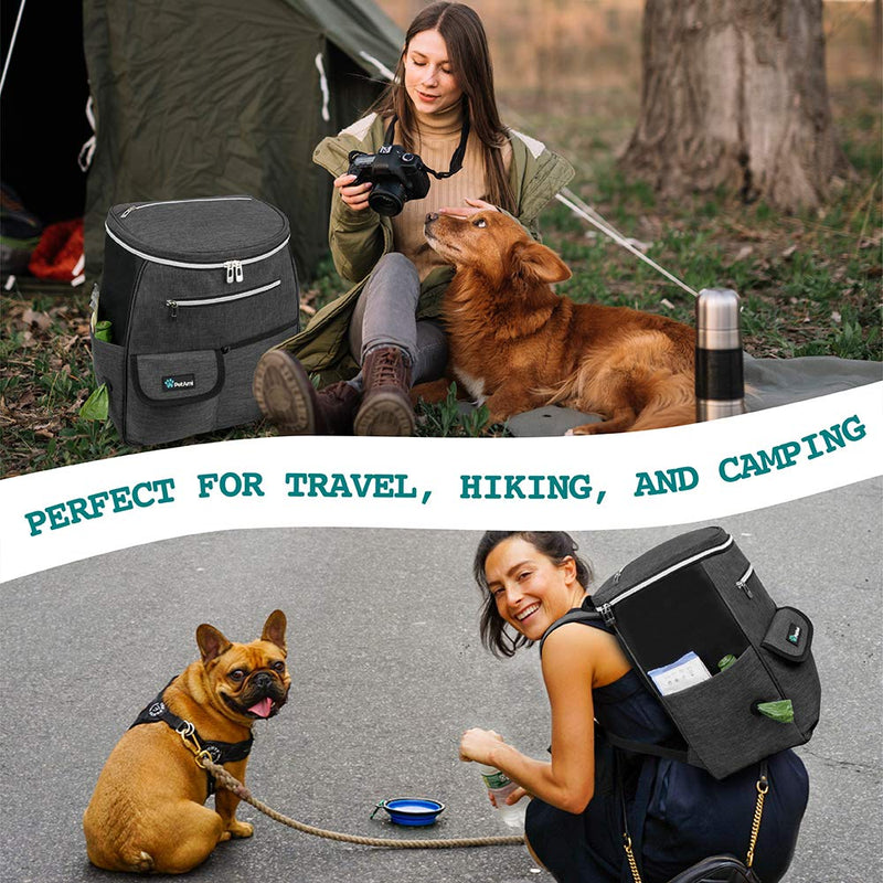 PetAmi Dog Travel Bag Backpack | Backpack Organizer with Poop Bag Dispenser, Multi-Function Pocket, Food Container Bag, Collapsible Bowl | Weekend Pet Travel Set for Hiking Overnight Camping Road Trip One Size Charcoal - PawsPlanet Australia