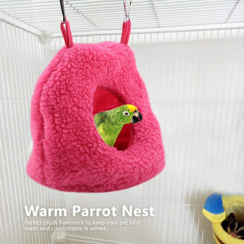 HEEPDD Bird Hanging Nest, Warm Plush Hammock Hanging Swing Bed Cave 4 Colors Parrot Berber Fleece Nest for Parrot Parakeets Conures Macaws Cockatiels Love Birds(Rose Red) Rose Red - PawsPlanet Australia