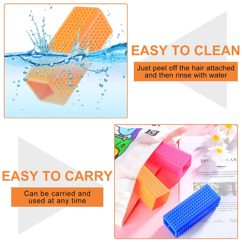 3 Pieces Hollow Cat Hair Remover Silicone Pet Grooming Massage Brush Pet Fur Cleaner Brush for Furniture Carpet Sofa Car (Blue, Rose Red, Orange) - PawsPlanet Australia