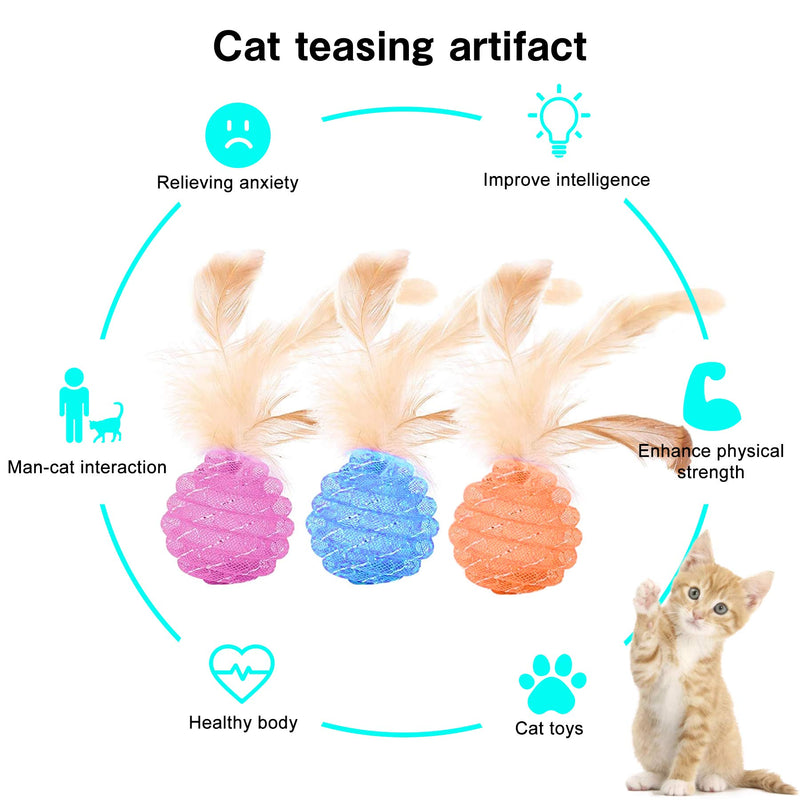 Cat Interactive Toys Cat Mesh Balls with Teasing Feather Toys Cat Throw Toy Cat Teeth Grinding Chew Toy Bright Funny Entertaining Toys for Cat Kitten Indoor and Out Door Play - PawsPlanet Australia