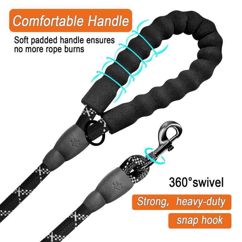 BARKBAY Dog leashes for Large Dogs Rope Leash Heavy Duty Dog Leash with Comfortable Padded Handle and Highly Reflective Threads 5 FT for Small Medium Large Dogs 5 Feet Black - PawsPlanet Australia