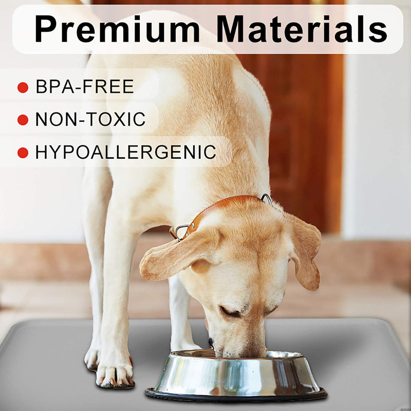 [Australia] - MIDOG Dog Food Mat - Silicone Dog Cat Bowl Mat for Feeding Food and Water - Lifetime Replacement - Washable Non-Slip Pet Food Mat Waterproof Dog Placemat for Puppy and Small Medium Large Pets L:19"×12" Grey 