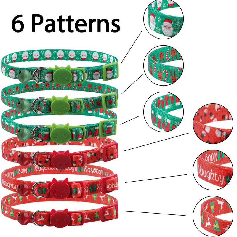 [Australia] - EXPAWLORER 6 PCS Breakaway Cat Collar with Bell Safety Adjustable Kitten Collars Red and Green 